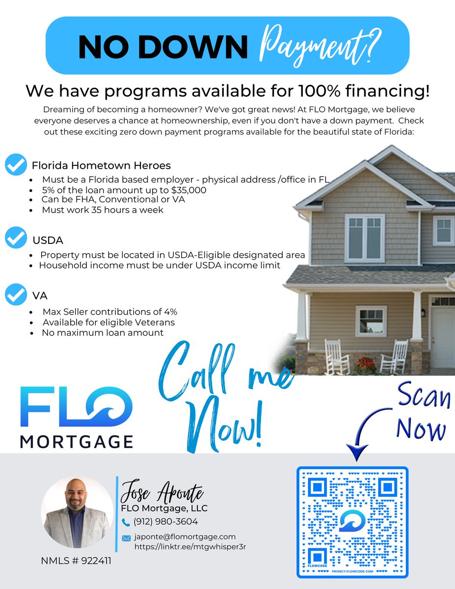 Get your dream home without breaking the bank! Our 100% financing flyer is here to help you achieve homeownership with ease. No down payment? No problem! Explore our flexible loan options and turn your dream into a reality. Don't miss out on this opportunity #MortgageWhisperer