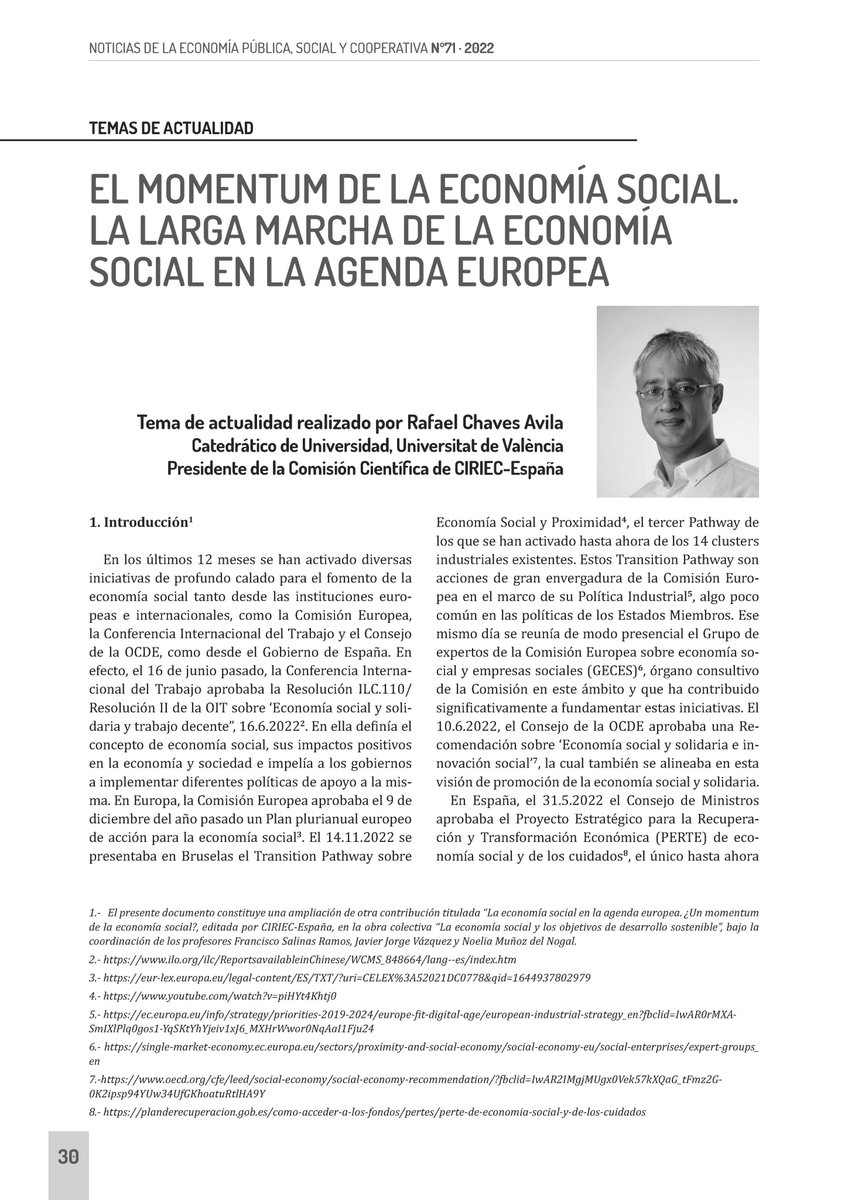 Rafael_Chaves_9's tweet photo. Comparto artículo
"El momentum de la economía social.
La larga marcha de la #economíasocial en la agenda europea"
publicado en la revista Noticias de la economía pública, social y #cooperativa del #CIDEC.
📥https://t.co/89TJ7VHrIF
Y disponible tb en valenciano https://t.co/mnUsdrYe1A