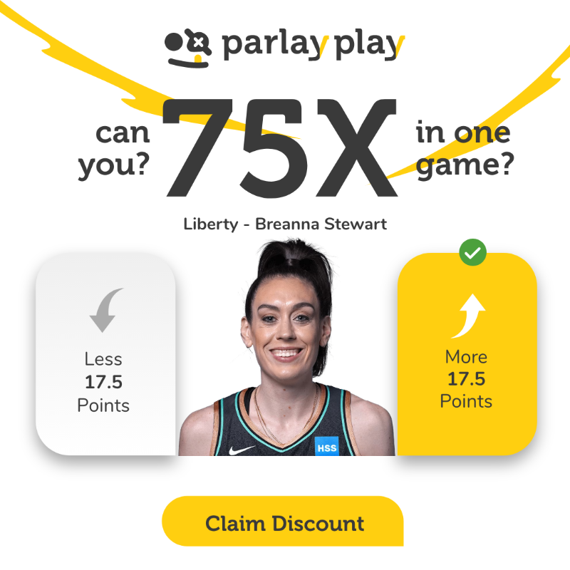 parlay_play's tweet photo. 🚨 Throwback Thursday Flash Sale 🚨

For a limited time, we're dropping Breanna Stewart's Points stat from 21.5 to 17.5!

This promo won't last all day, so be quick to build your entry before the discount disappears! $10 Max Entry
