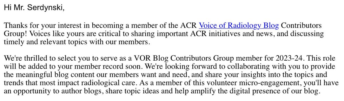 I am overjoyed to become an ACR #VoiceofRadiology Blog Contributor. I cannot wait to get started in my new role as a group member! ☺ #FutureRadRes #Radiology
