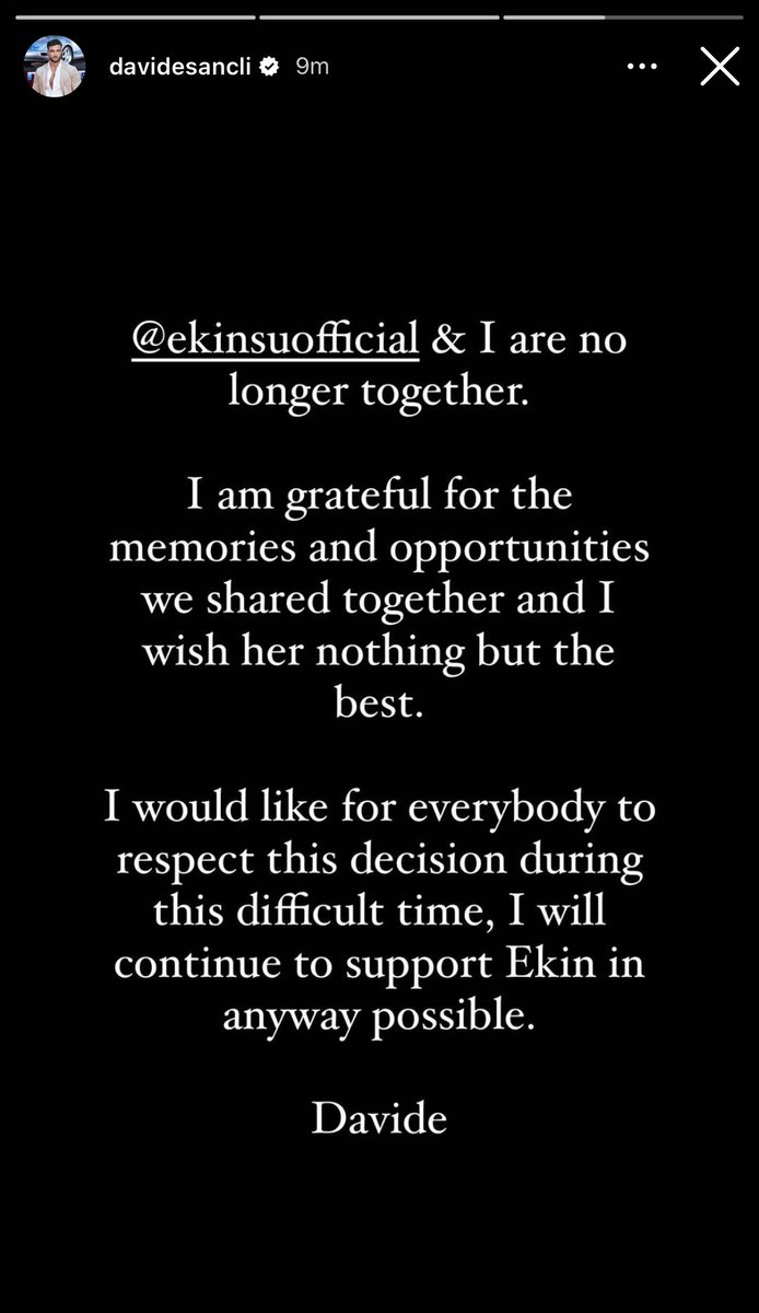 Davide has announced that him and Ekin Su are no longer together #LoveIsland  #weonsmoke