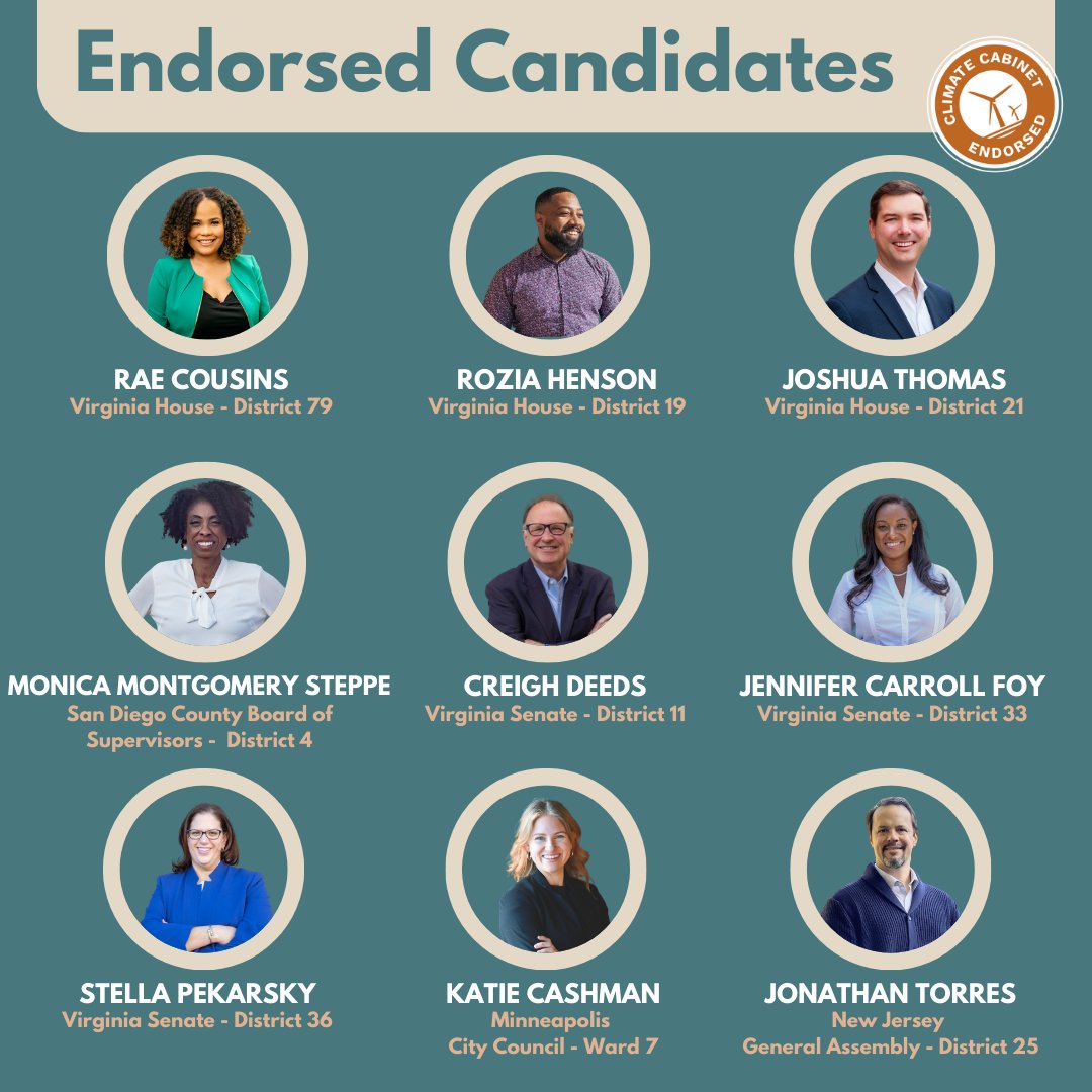 If we want to avoid the worst impacts of #climatechange, we need climate champions in every level of government who will take action.

That’s why today we’re announcing a new round of endorsements for races all across this country. 🧵#VALeg #CAPol #MNPol #NJLeg