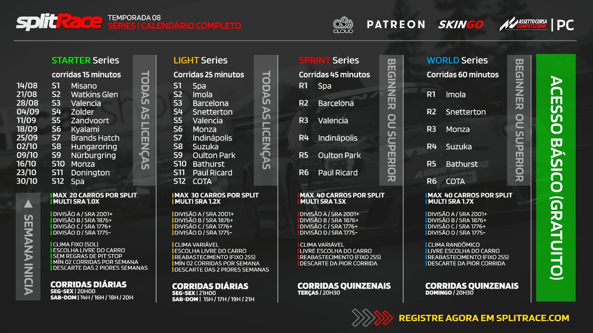 splitRace's tweet image. SEASON 08 | TEMPORADA 08
Is coming | Está chegando

Register | Registre-se &amp;gt; splitrace.com

Racing on @AC_assettocorsa Competizione