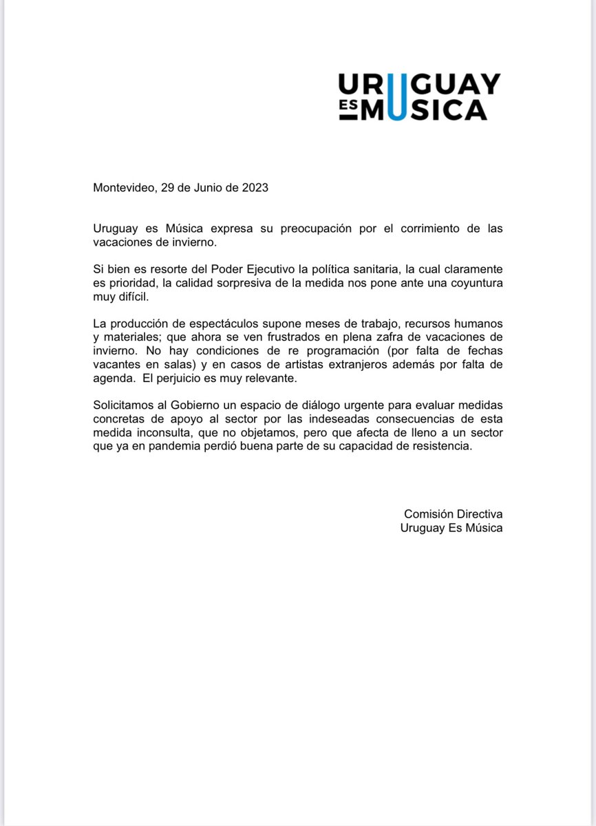 Comunicado 📣 ante los cambios de las vacaciones de julio
#uruguayesmusica #Uruguay
