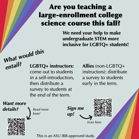 Pride month is coming to an end, but the RISE Center continues to research ways to make #STEM more #inclusive for #LGBTQ undergraduates! We're recruiting LGBTQ+ and ally instructors for two studies in fall 2023. Click here for more: docs.google.com/forms/d/e/1FAI…