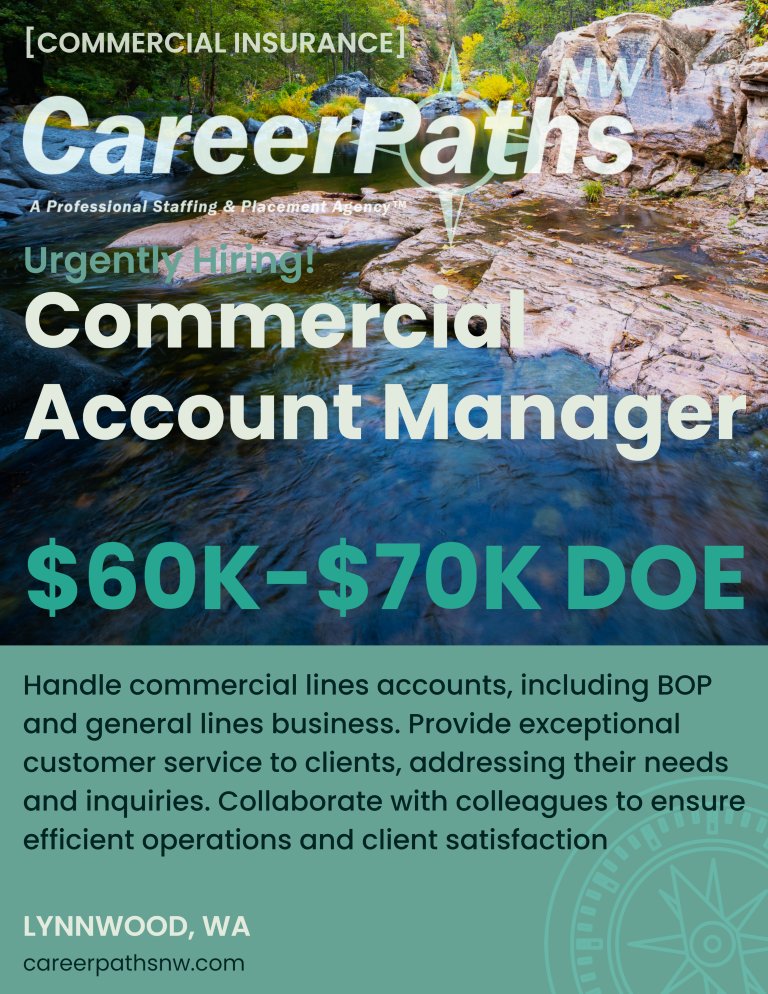 Our client is seeking an experienced Commercial Account Manager in the Seattle area.  Follow the link to learn more, and apply today! 👾 
buff.ly/4423TJC 

#hiring #seattlejobs #insurancejobs #insurancecareers