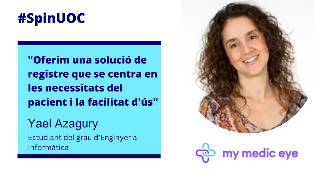 MRieraDuran's tweet image. Yael Azagury, estudiant del
grau d'Enginyeria Informàtica @UOCeimt presenta My Medic Eye a #SpinUOC, una aplicació que centralitza el seu historial mèdic en un únic lloc.

#hubbikUOC #entrepeneurship
#salut