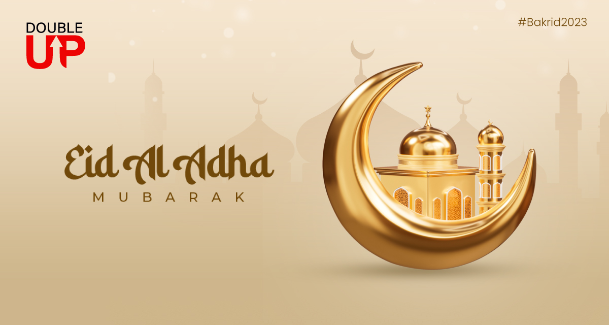 May the auspicious occasion of Eid al-Adha bring you and your family peace, prosperity, and happiness. Have a blessed and joyous celebration! #Bakrid2023 #EidWishes #Bakrid2023 #EidAlAdha2023 #EidMubarak #Eid2023 #DoubleUp