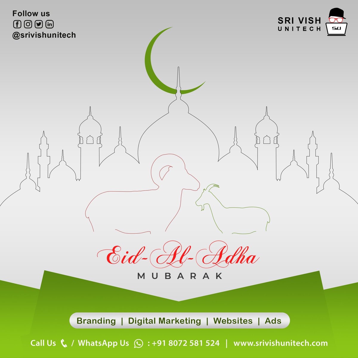 ✨ Happy #Bakrid2023 Celebrate this festival with our Branding & Marketing services.

#bakridmubarak  #EidAlAdha #EidAlAdha2023

☎️ : +918072581524
🔗 : srivishunitech.com

#srivishunitech #digitalagency #marketingagency #digitalmarketingagency  #website #logo