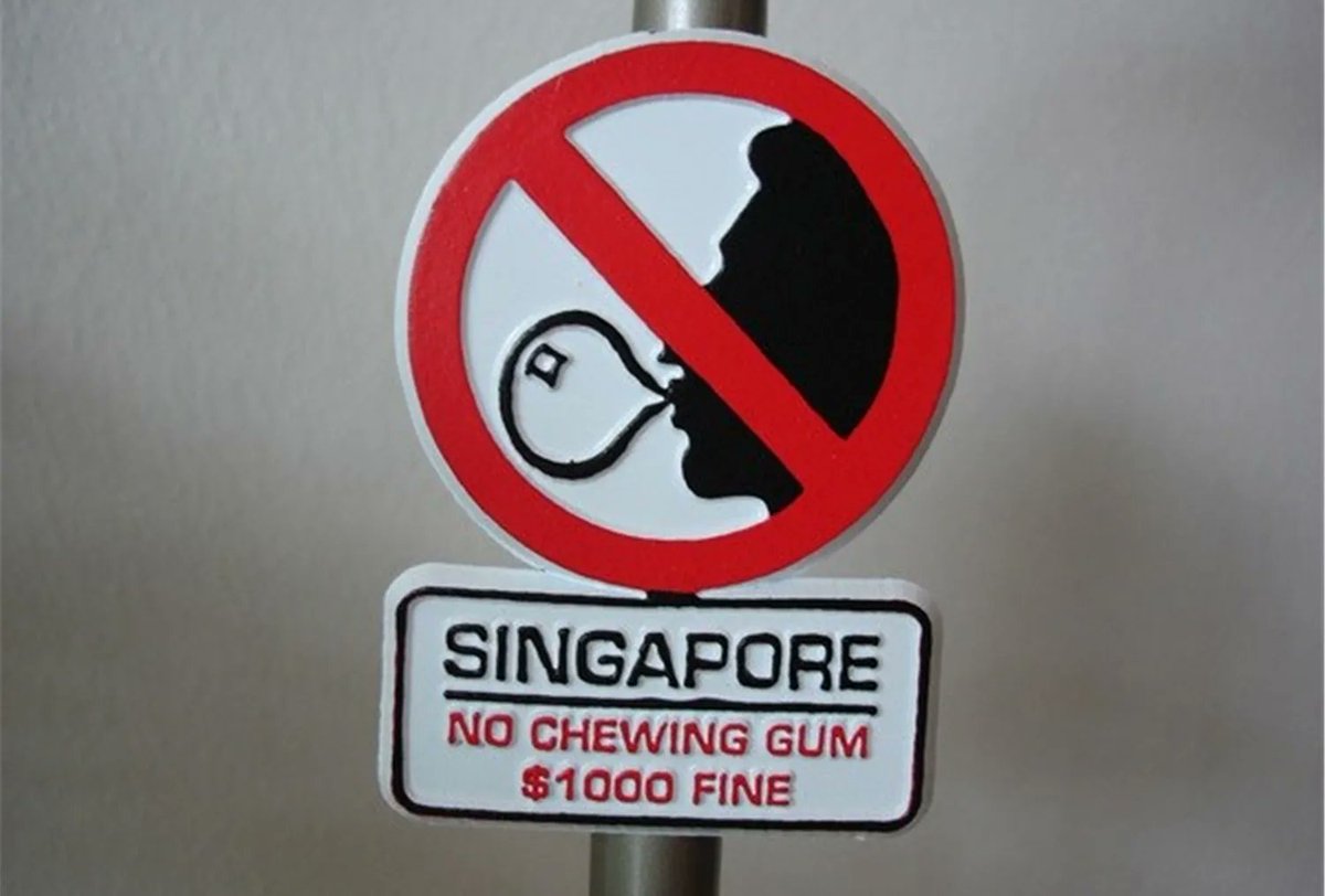 ViajayVuela_MX's tweet photo. ¿Sabías que en Singapur está prohibido el chicle? No puedes comprarlo, ni venderlo, y mucho menos tirarlo en la calle. Es una medida que Singapur adopto para mantener todas sus calles limpias.
#Singapur #prohibiciónchicle https://t.co/dbzSfJAFvs
