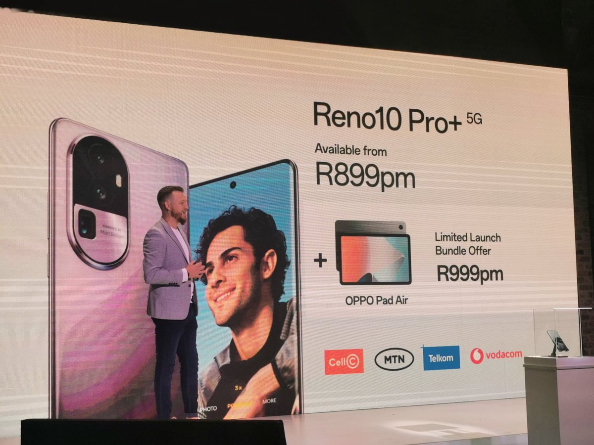 cherylkahla's tweet image. Pricing for the #Reno10ProPlus R899/month, or R999 limited offer with the OPPO Pad Air bundle

Reno 10 for R699/month.

📸 at the #OppoReno10Series launch with @OPPOSouthAfrica, @TheCitizen_News. #TheCitizenTechCheck