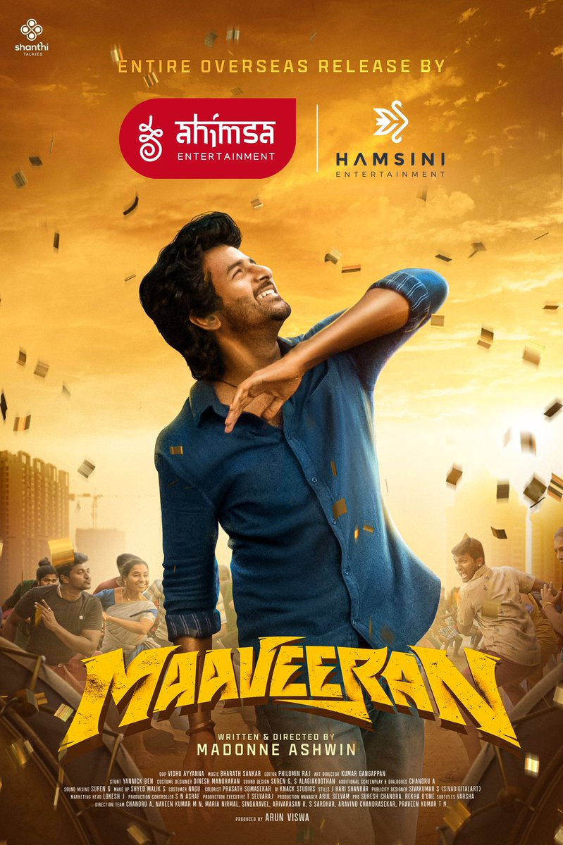 The largest overseas release for <a href="/Siva_Kartikeyan/">Sivakarthikeyan</a> with #Maaveeran is set for next month. SK fans.. ready? 🔥🥁

Entire overseas release by #AhimsaEntertainment &amp; <a href="/Hamsinient/">Hamsini Entertainment</a> 🙌

<a href="/vithurs/">vina thursina</a> <a href="/deepa_iyer_/">Deepa Iyer । दीपा अय्यर</a> <a href="/madonneashwin/">Madonne Ashwin</a> <a href="/AditiShankarofl/">Aditi Shankar</a> <a href="/ShanthiTalkies/">Shanthi Talkies</a> <a href="/iamarunviswa/">arun Viswa</a> <a href="/cineworld/">Cineworld</a>