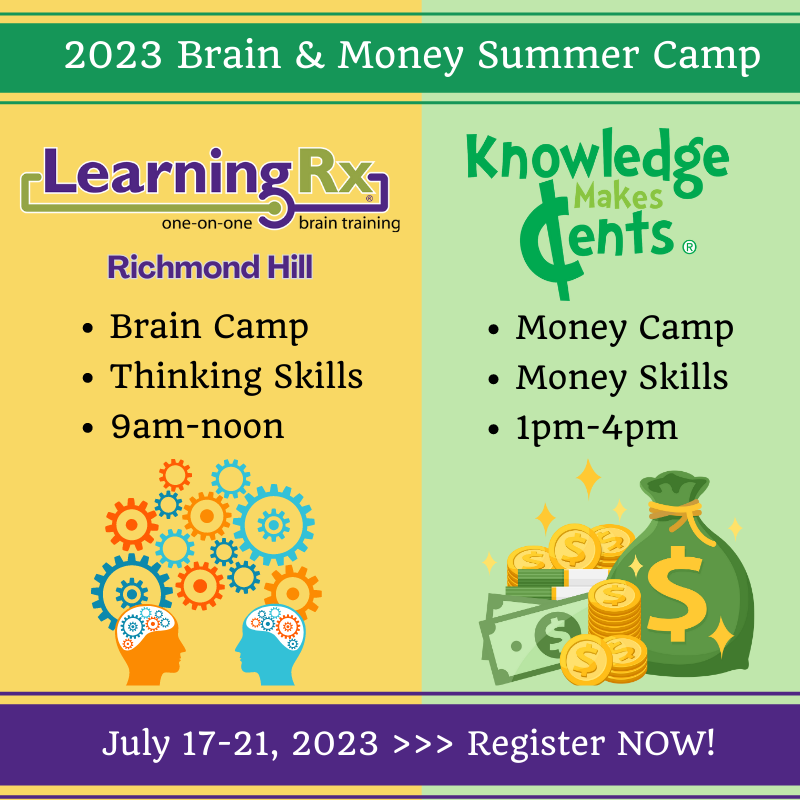KMCents's tweet image. Register NOW for our Brain &amp;amp; Money #summercamp for ages 8-12 from July 17-21.

A unique partnership camp between #LearningRx and #KMCents.

Spots are limited. To register: call 905.237.8860 or click eventbrite.ca/e/667684120177

Where: 40 Vogell Road, Unit 21, Richmond Hill