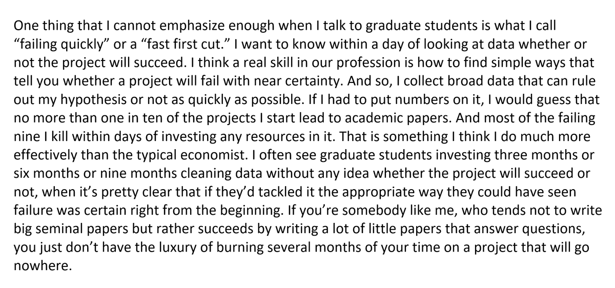 SimonBowmaker's tweet photo. Steve Levitt on "failing quickly" in empirical work: https://t.co/wLUHCmztvA