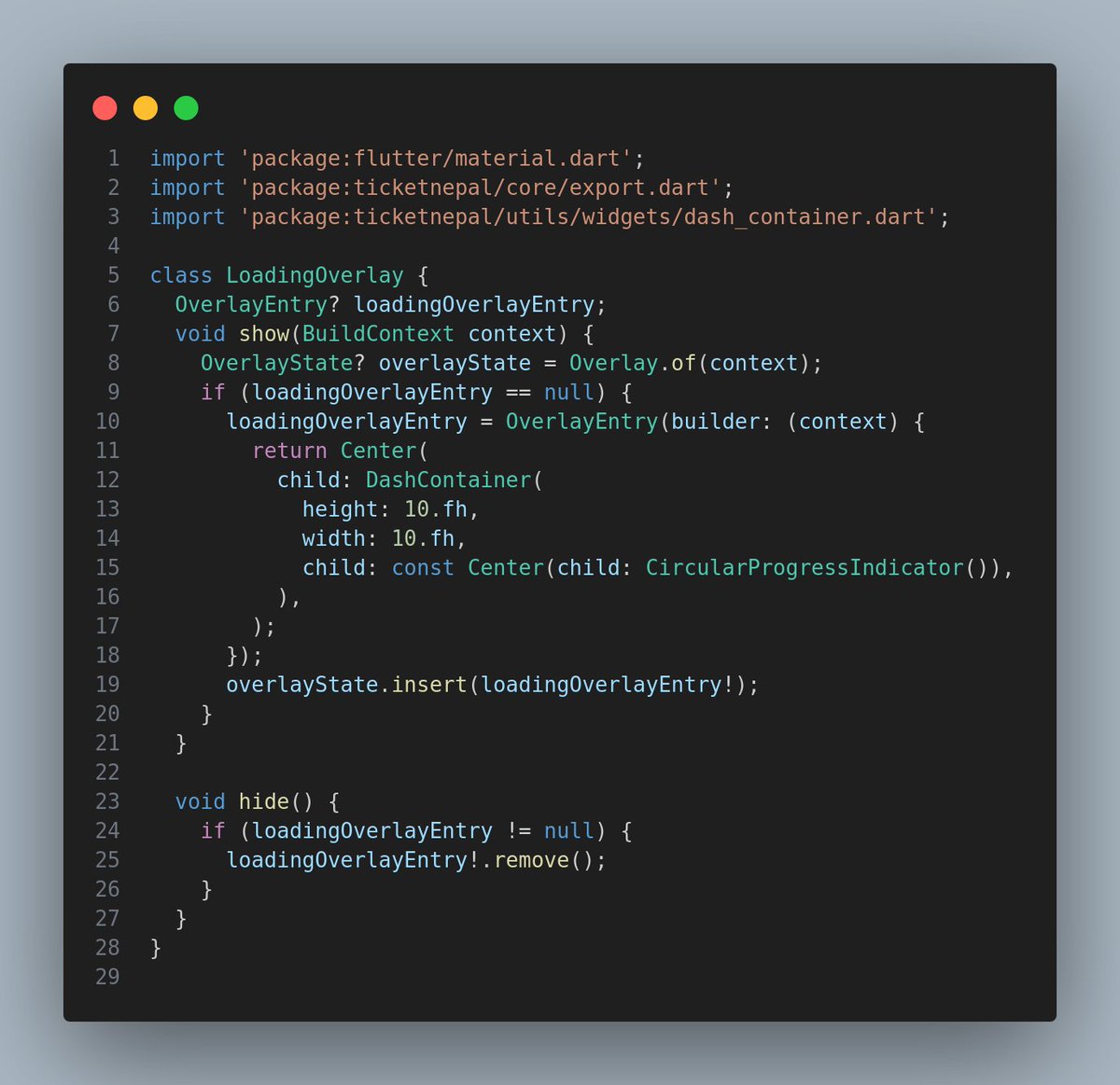 shrijalshr's tweet photo. Day 29 #LearningWithLeapfrog   

After lots of hit 'n trial, got this simple way to inject LoadingOverlay in app from anywhere. 
Yet to implement Singleton approach &amp; loading widget look better.

#60DaysOfLearning2023 #LSPPD29 #flutter @lftechnology #shrijal https://t.co/C69b7iH7sg