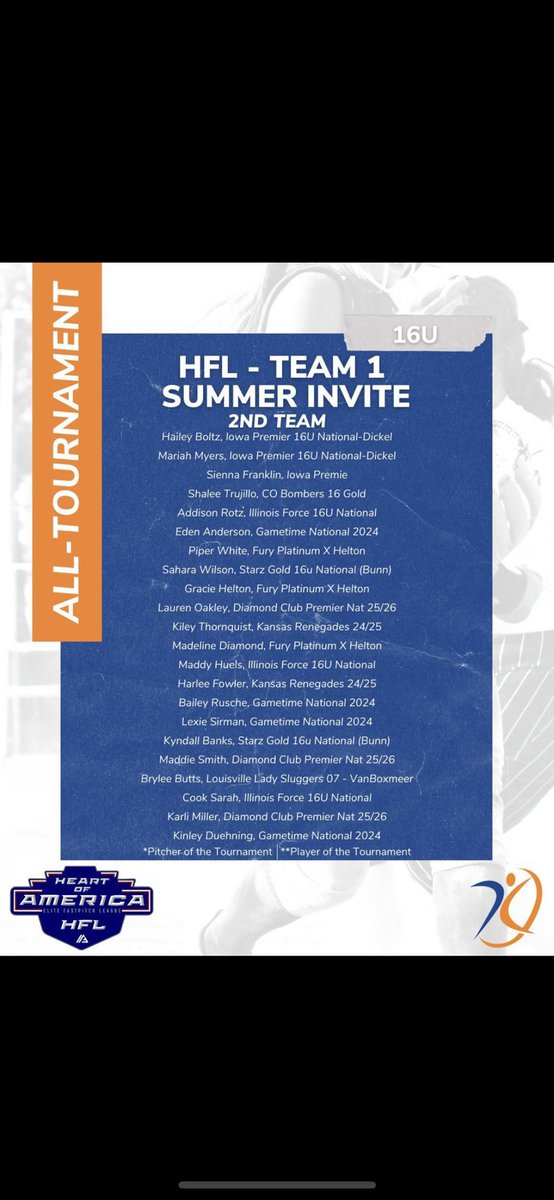 Congratulations to <a href="/AddisonRotz/">Addison Rotz</a> , <a href="/HuelsMaddy/">maddy huels</a> &amp; <a href="/SarahCook2024/">Sarah Cook</a> on being selected to the HFL-Team 1 Summer Invite All Tournament Team! #AFL #HFL #AthletesGoLive <a href="/HFLfastpitch/">Heart of America Fastpitch League | HFL</a> @ILForce16uNatl