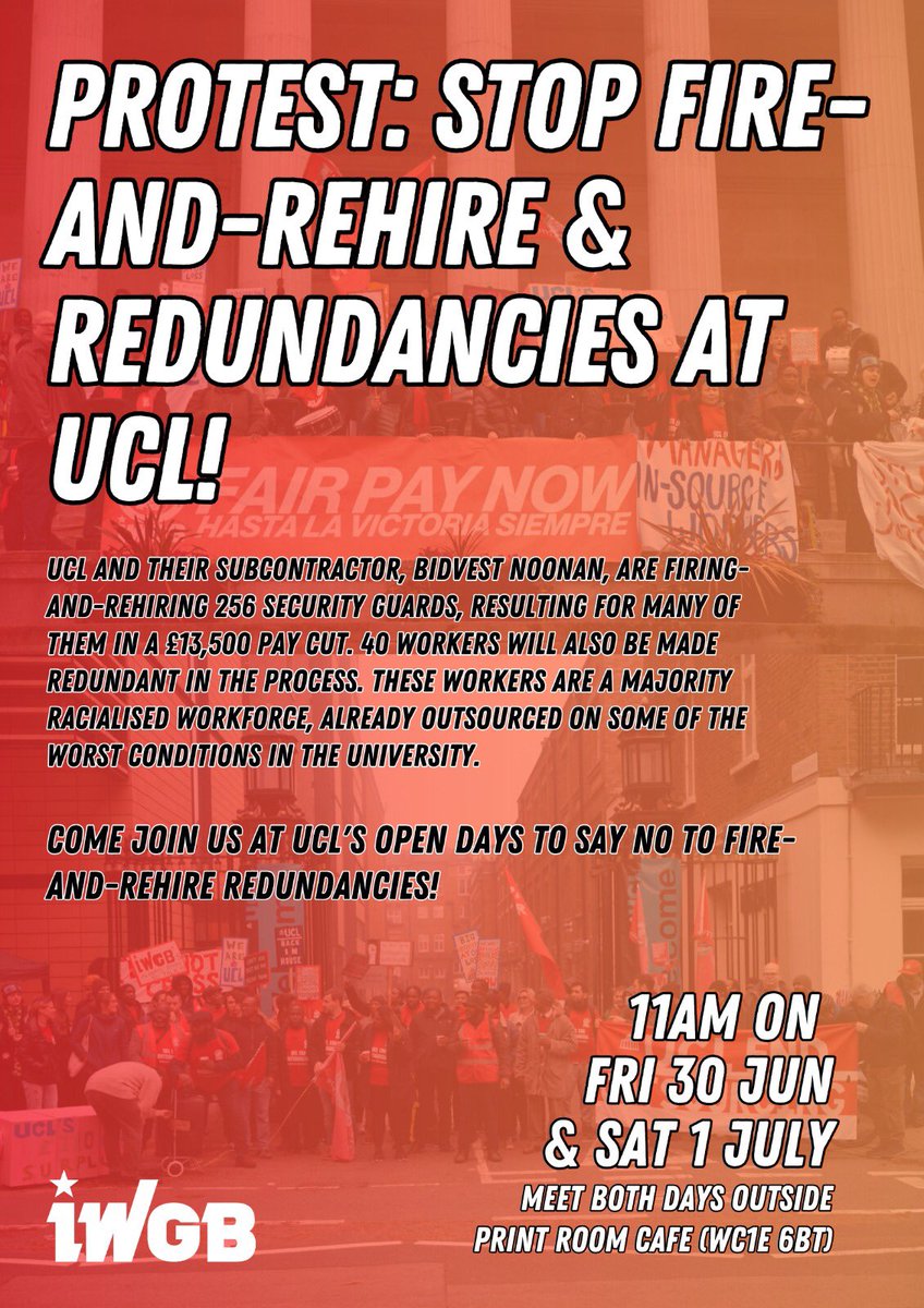 🚩 JOIN OUR DEMOS AT UCL TOMORROW AND ON SATURDAY

🕙 11am, meeting outside Print Room Cafe

✊ Solidarity!
