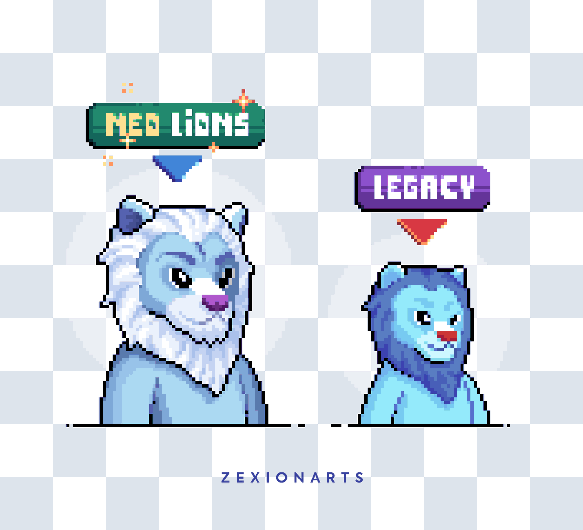 ZexionArts's tweet photo. Mind the glow-up! ✨✨🦁✨✨

New designs for a future NFT collection for @lionsonsolana. The web3 savanna will need more space to keep all these lions out there!

I also made the original #pixelart for the legacy lions, but these new ones looks way cooler, ngl https://t.co/3hi2UALgXt