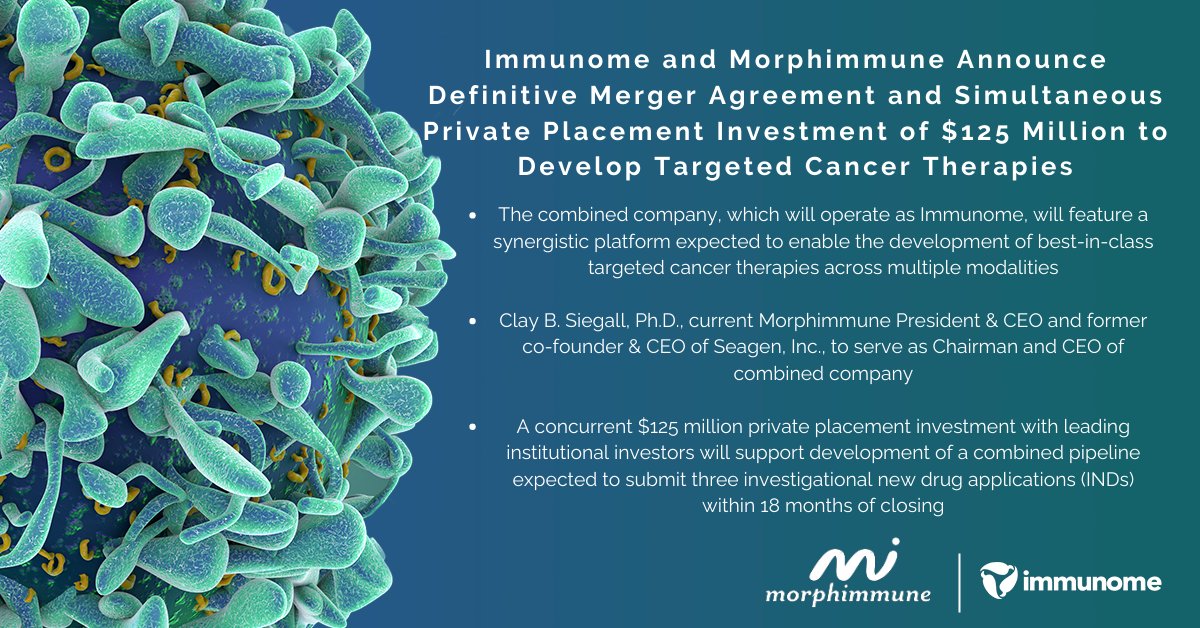 We’re thrilled to announce we have entered a definitive merger agreement with Morphimmune! This merger will unite our technology platforms for the development of best-in-class targeted #cancer therapies across multiple modalities. More here: fal.cn/3zvsn $IMNM