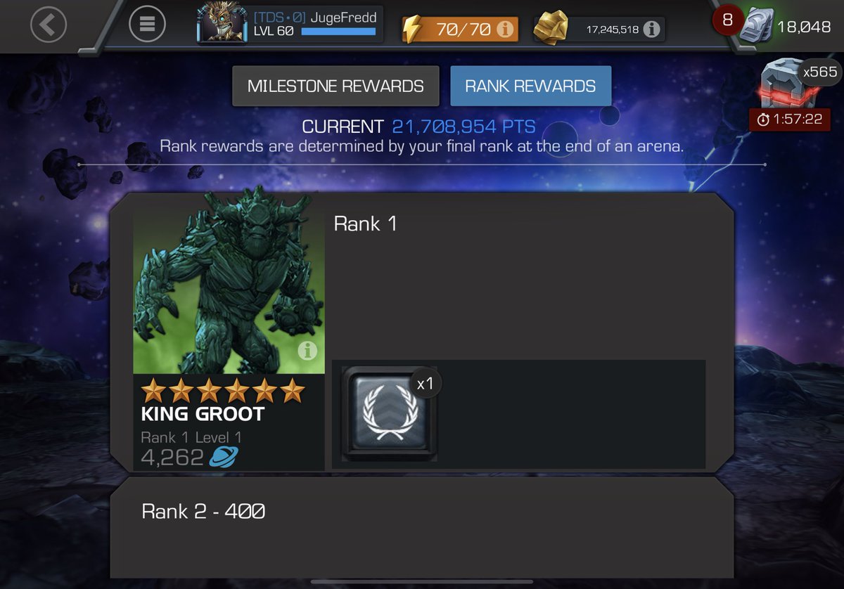 JugeFredd's tweet photo. Ça devrait passer pour un #KingGroot en round 2 même si j’ai arrêté mon grind ce matin 🙏🏾 #MCOC https://t.co/dTu12L0VKK