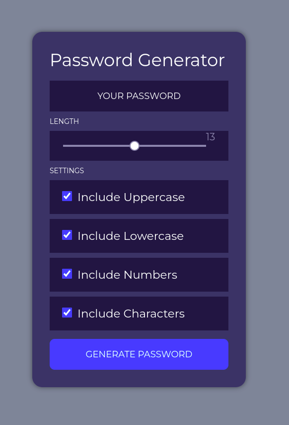 Sarizzka's tweet photo. I made a JS password generator with 6-20 range, including lowercase, uppercase, numbers and special characters.

Here's the deployed site: https://t.co/hFdMxAnNk7

 Here's the GitHub repo: https://t.co/FfdV0z5Cgp

#LearningWithLeapfrogg #60DaysOfLearning2023 #LSPPD29 #javascript https://t.co/GXq7UD3y34