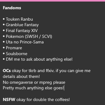 💜Fic Comms 💜

ko-fi.com/heartstamped

This month we've needed to buy a new fridge, a new hoover and 3 spinal injections .Despite that, I've been feeling creative but not inspired by my WIPs.

Get yourself some fic and help me out at the same time!

Fics in replies~