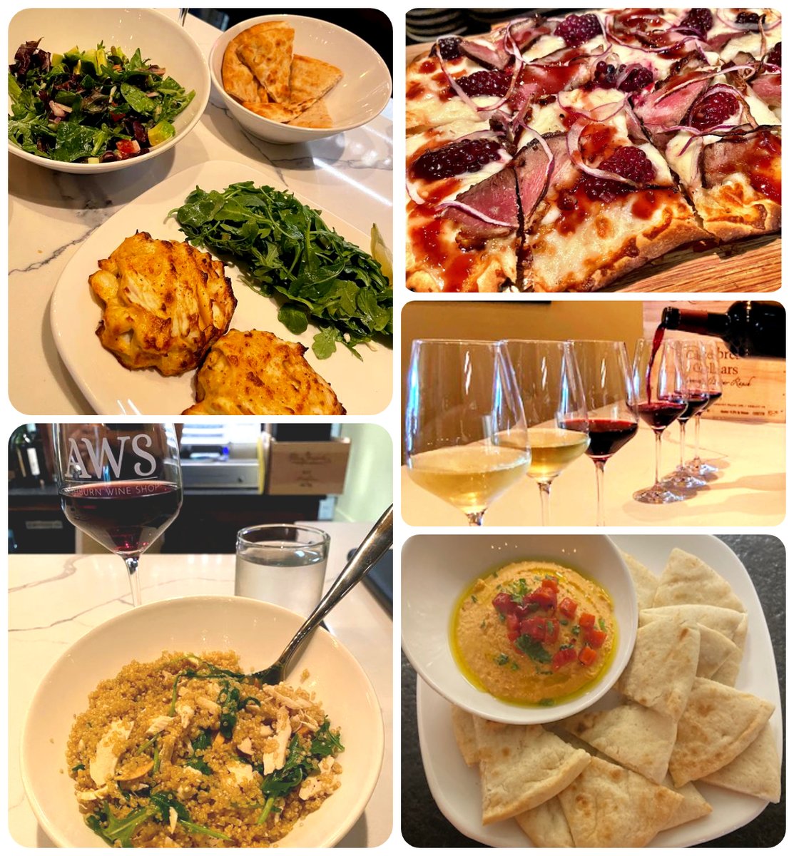 AshburnWineShop's tweet photo. SPEND AN EVENING AT YOUR NEIGHBORHOOD #WINEBAR 🍷 "The menu is to die for - I highly recommend the hummus, focaccia &amp; olive oil &amp; crab cakes! Would give 6 stars if I could!" Food &amp; #wineflights starts @ 4 #wineshop #winetasting #ashburnvillage #ashburn - https://t.co/H0aSbD048y https://t.co/rzoG5b6jti