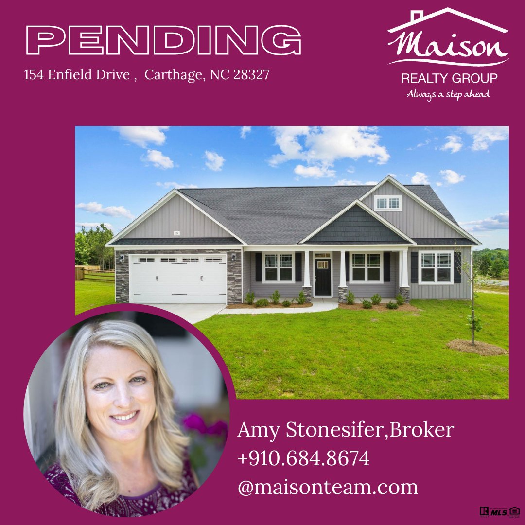 PENDING in the Brookwood neighborhood. Just minutes to all the popular spots and shopping, who could resist? For information on new construction properties, give Amy a call! 910.684.8674 📲

#maisonrealtygroup #moorecountync #carthagenc #pendingsale #pending #listingagent