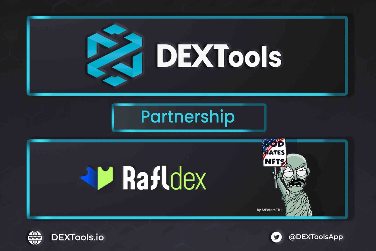 Hi $DEXT Community!

🆕 We are glad to announce our partnership with @RaflDex, a new NFT platform backed by @SrPetersETH and @GodHatesNFTees. 

🔥This is another step for us within the NFTs ecosystem.  🤖

#DEXTBots soon❓

Stay tuned! 😏