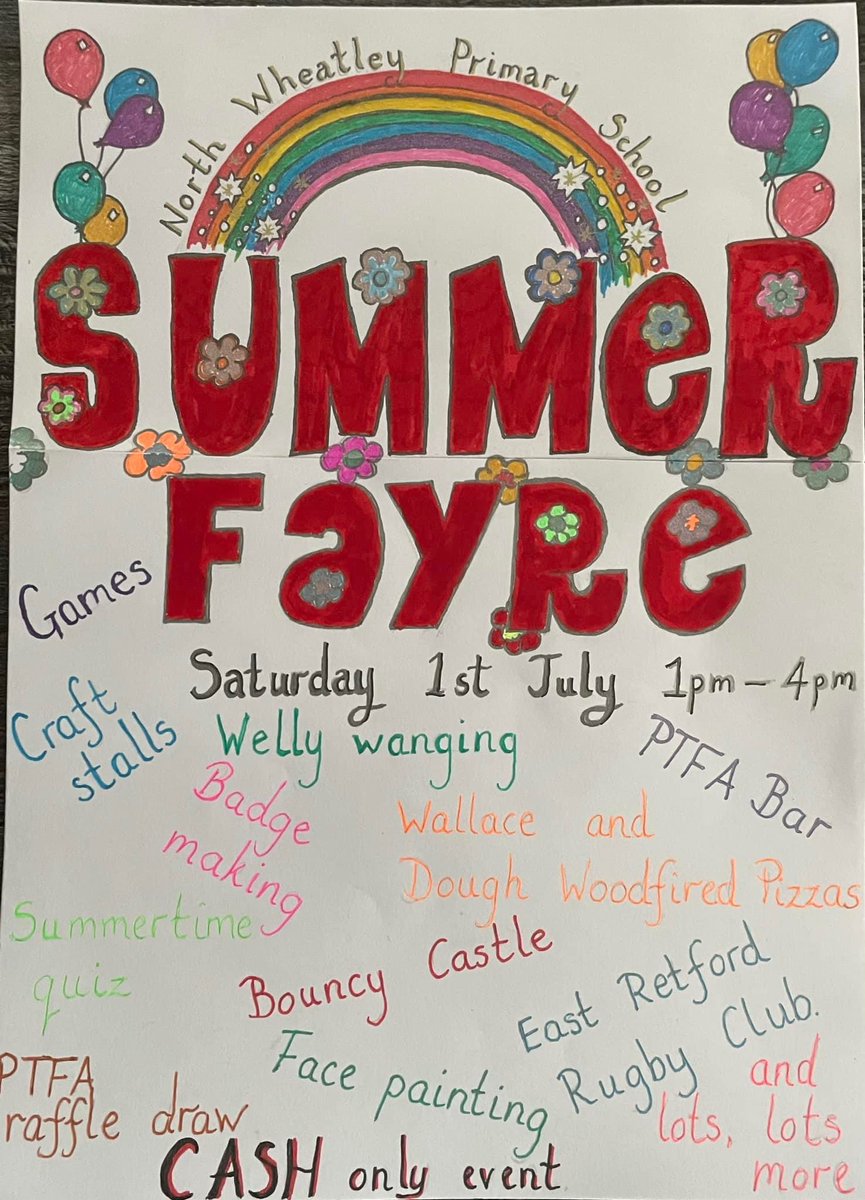 NorthWheatley's tweet image. Summer Fayre this Saturday at 1pm! Come and join the fun 🎈🎉