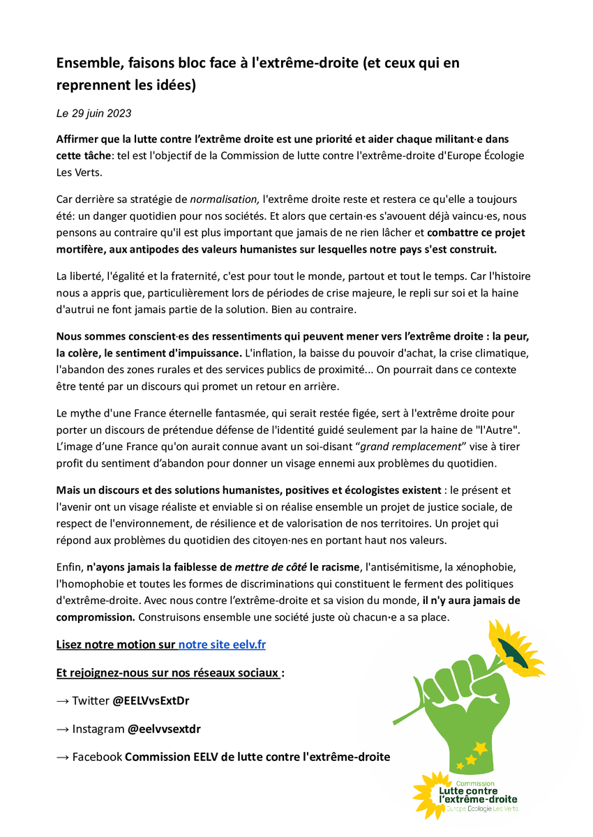 EELV lutte contre l'extrême-droite tweet media