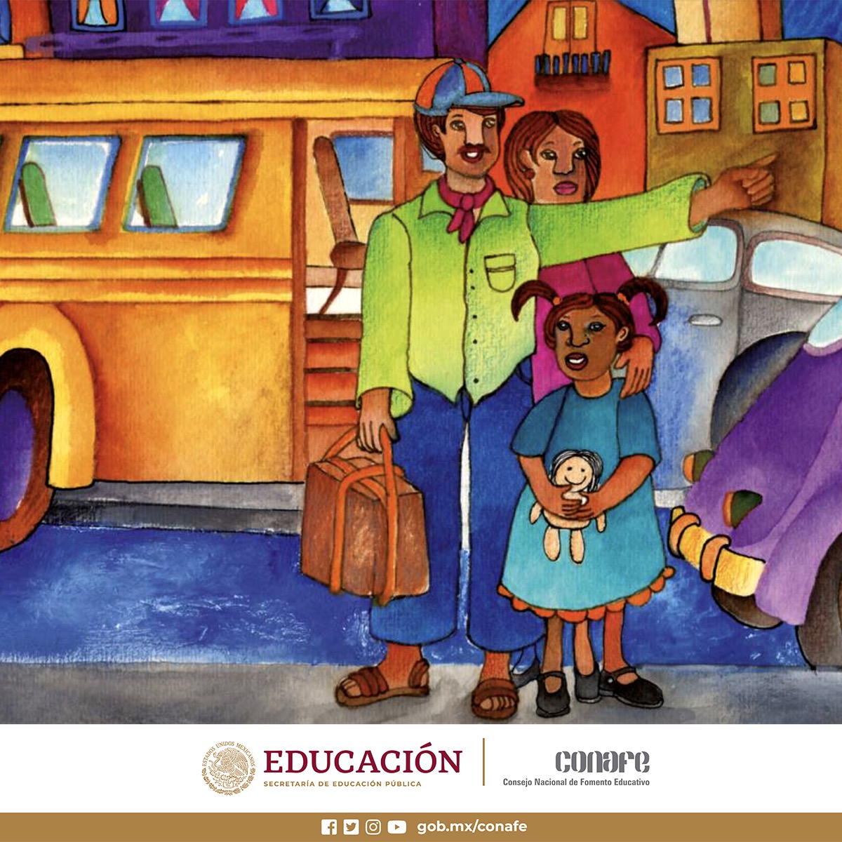 CONAFE_mx's tweet photo. A través de paisajes, pueblos y ciudades, una familia emprende un viaje para ir a trabajar a un lugar lejano. Acompáñalos a lo largo de su camino hacia un mundo de color. "El viaje" es un libro de Érika Magaña de la Serie "Mira un cuento". #LibroConafe 👇
https://t.co/YMv4UWNMoR https://t.co/GreNbpcU4J