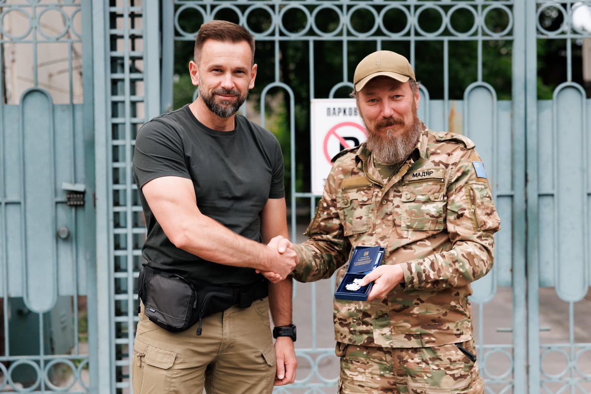 Viktor Mykyta, head of Transcarpathia Regional Military Administration: 'Today, in the combat zone in the east of the country, I had the honor to present a badge 'For the Development of Transcarpathia' to our countryman, commander of the legendary aerial reconnaissance unit…