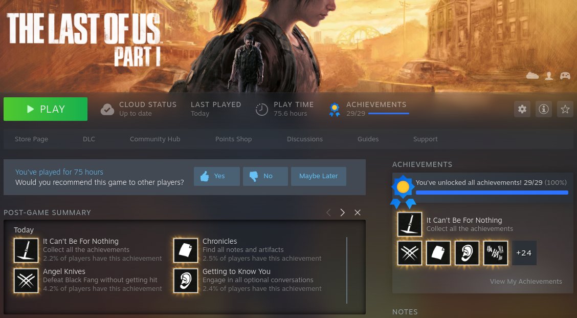 slteichmann's tweet photo. Really enjoyed playing The Last of Us Part 1 (PC/Linux/Steam) ...  @Naughty_Dog you really should  consider to make a PC port of the second part. https://t.co/NyEPYIg2bl