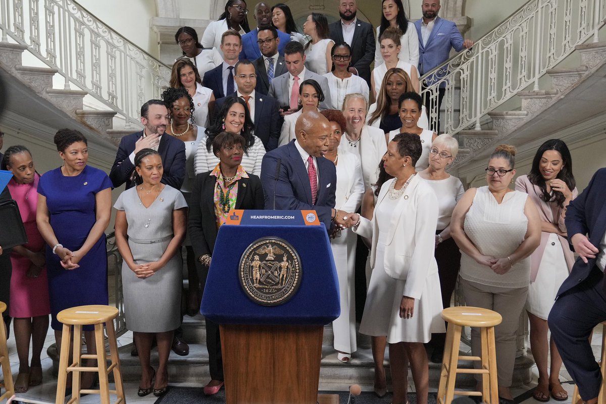 NYCMayor's tweet image. I'm proud to announce with my @NYCCouncil colleagues that we have reached an adopted budget agreement of approximately $107 billion — one that invests in working people and the services they rely on while sustaining strong reserves for our future.