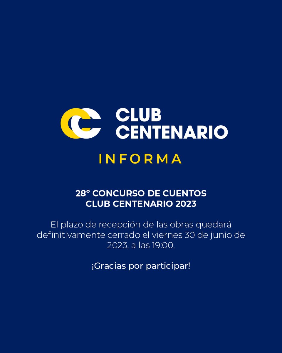 centenariopy's tweet photo. 📌 Aviso importante
28° Concurso de Cuentos Club Centenario 2023 https://t.co/eGxly5EG1J