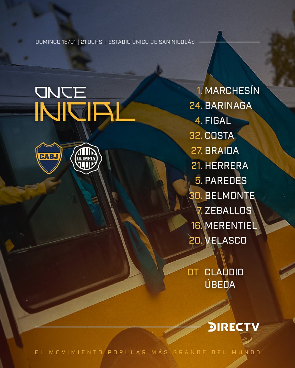 📋 ¡𝗟𝗢𝗦 𝟭𝟭 𝗗𝗘 #𝗕𝗢𝗖𝗔! 👊

¡Así formará #Boca para enfrentar a Olimpia!

#DaleBoca 🔵🟡🔵