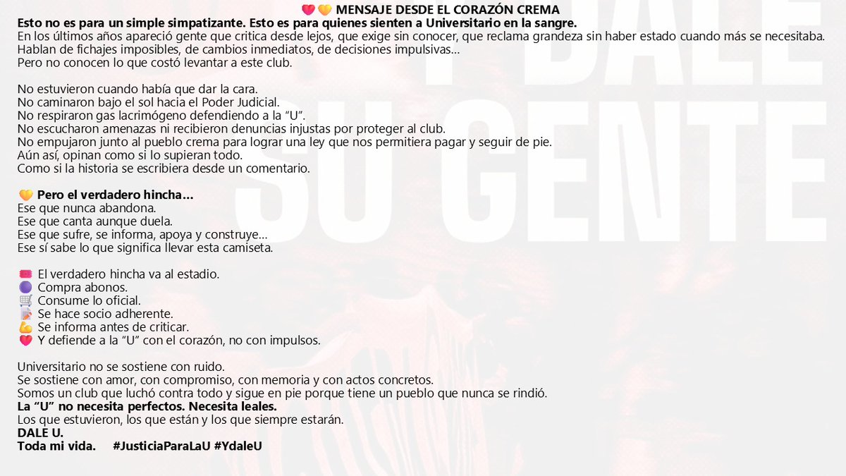 MENSAJE PARA UN HINCHA CREMA
#YDaleU