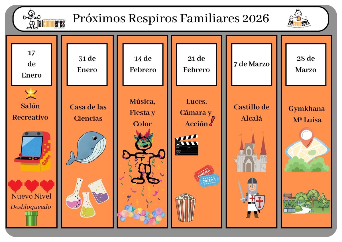 RESPIROS FAMILIARES 2026, 1er trimestre 🧡

Tenemos muchas actividades a la vista ☺️ Id agendando.