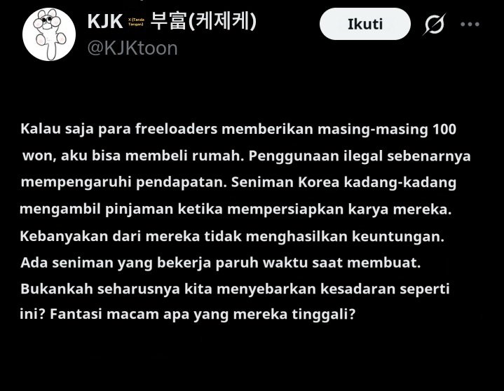 ludgercherish's tweet photo. @MirinaeAhryun sighhh the QRTs
"gak semua orang tuh punya duit buat bisa akses legal"

freeloaders, nih iqro author2nya gak punya duit juga, ambil pinjaman buat bikin komik https://t.co/Ngip87tBn2