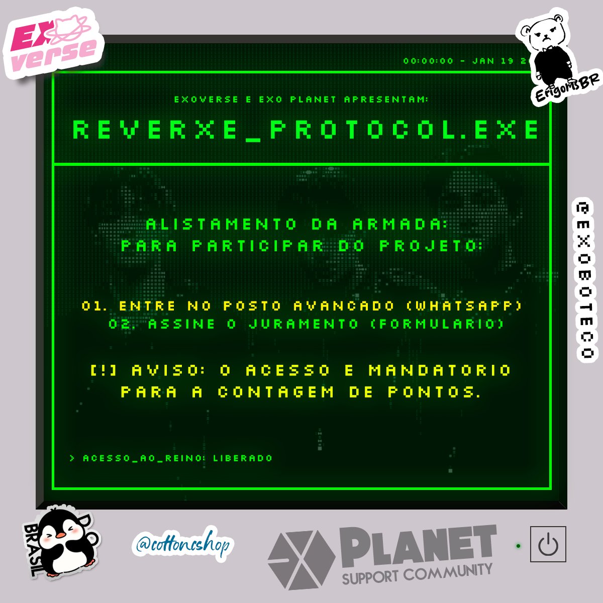 sysplanet_l's tweet photo. REVERXE_PROTOCOL.exe IS ON! 👑

E foi aqui que pediram um SORTEIO?

Para celebrar o comeback, a EXOverse e a EXO Community estão realizando um sorteio com 3 ganhadores (19/01 a 07/02). Suas streams viram pontos para prêmios!

Participe: https://t.co/L3uXS8dwGh

infos abaixo #EXO https://t.co/olpkM9fKpc