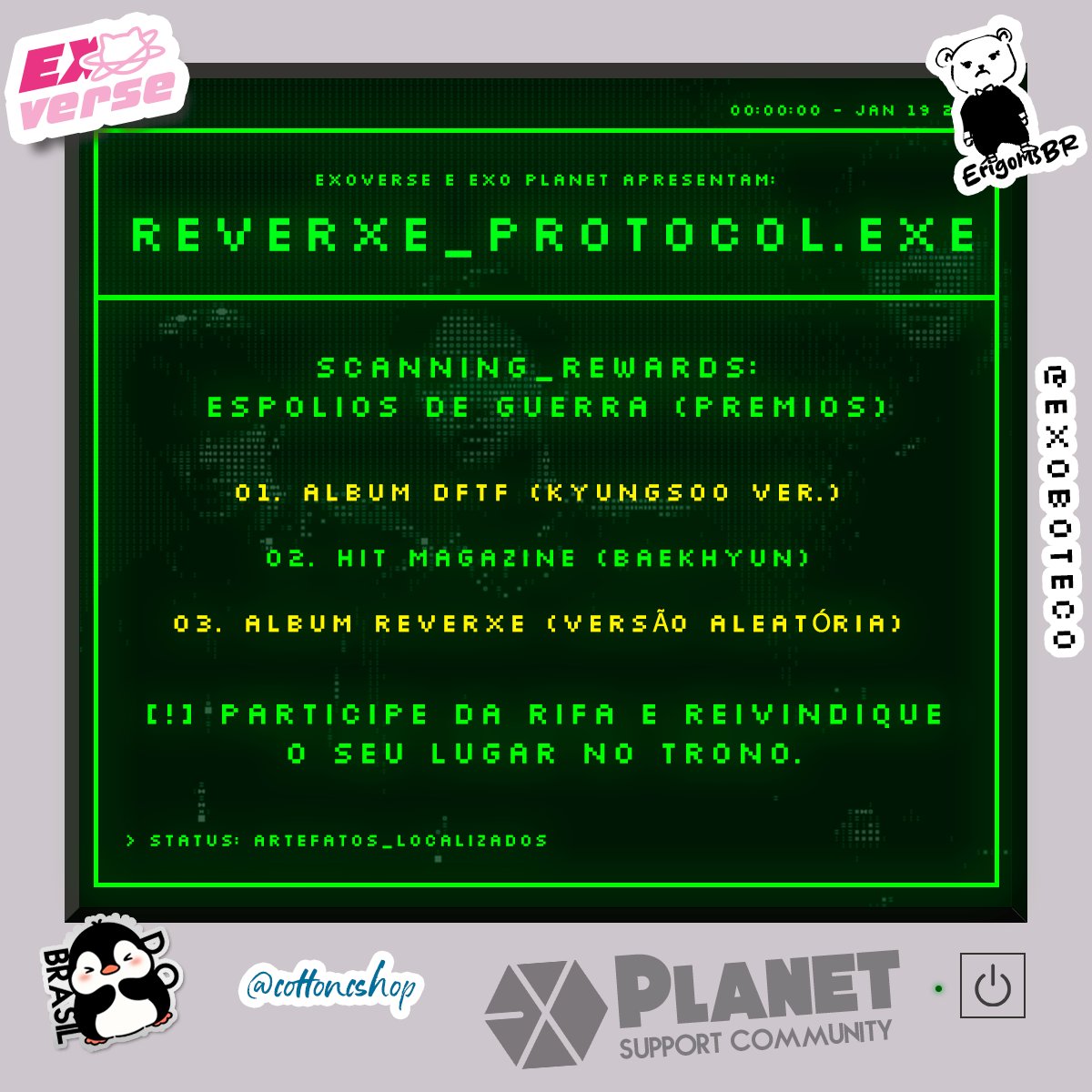 sysplanet_l's tweet photo. RESULTADO: 09/02

— não será permitido perfil privado ou conta exclusiva de sorteio;

— LEIAM atentamente o forms antes de preencher, qualquer dúvida nos perguntem antes de finalizar o envio @Bela_byunnie @MOdlavide 

@ErigomsBR 
@ExoBoteco
@exodohbrasil 
@cottoncshop https://t.co/0QgaINY0Dk