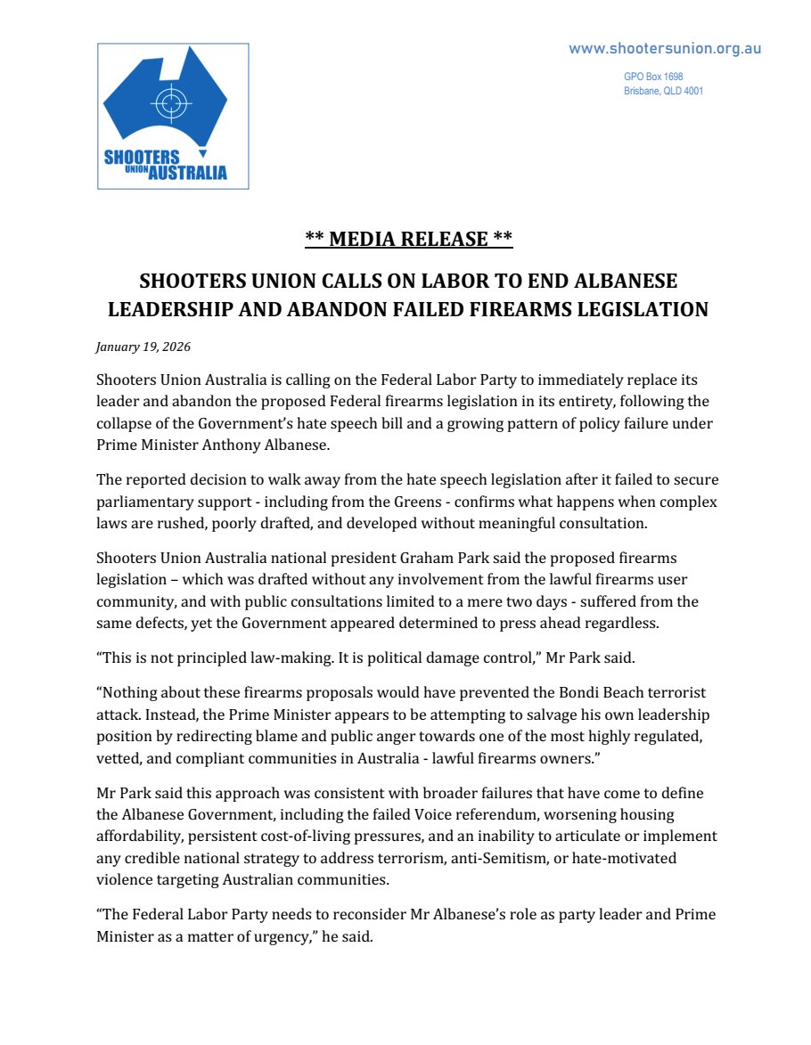 ShootersUnion's tweet image. It's time for Albo to go. We're calling on the Federal ALP to replace him as leader (and Prime Minister), and scrap the proposed gun law legislation entirely.