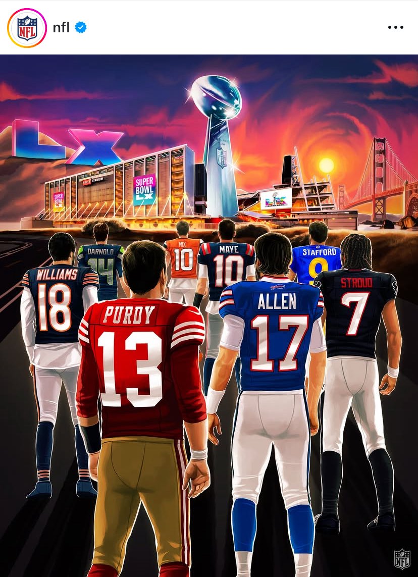 Darnold, Nix, Maye, ____

3 out of 4 quarterbacks closest to the trophy have now advanced to their conference championship game

Did the NFL give away the script with this picture?