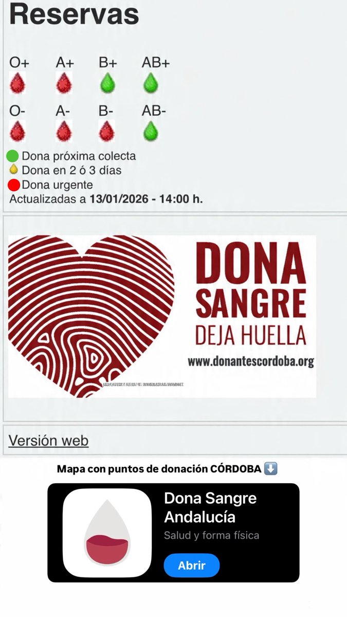 lauraagomeeez's tweet photo. ACCIDENTE ADAMUZ!!! 
He elaborado esto para animar a la gente de la zona a mañana a ir a donar.  Va a hacer falta donantes para el banco de sangre en Córdoba, allí trasladan a víctimas del accidente de tren.

Difunde!!! Salva vidas ❤️‍🩹
#accidente #cordoba #iryo #adamuz https://t.co/XkK6TA6S8z