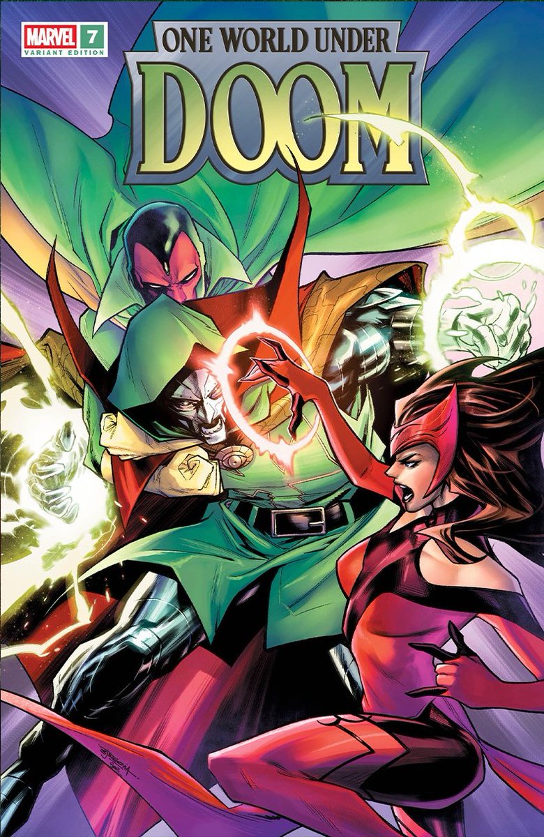 616wandaarchive's tweet photo. The Vision and the Scarlet Witch against Sorcerer Supreme Doctor Doom by Stephen Segovia. https://t.co/ZlFvaH3ecm