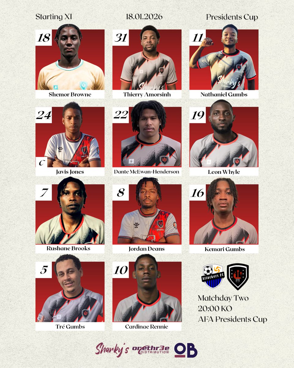UprisingFC's tweet image. STARTING XI ⚽

Your Uprising starting line up for tonight's game against Attackers:

Changes from last week's win over East Enders see Jordan Deans and Dante McEwan-Henderson (debut) coming in for Dajaun Jacobs and Joel Orosco who are both injured.

#oneclubonegoal
