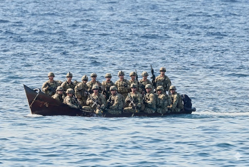 American troops invading Greenland.

Europe powerless to stop them.
