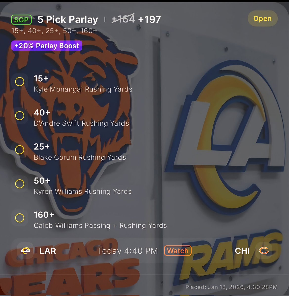 RAMS 
@
CHICAGO 
➕️1️⃣9️⃣7️⃣
 with boost! 🚀🔥
let's cash this and get back on track! sportsbook.draftkings.com/social/post/4e…