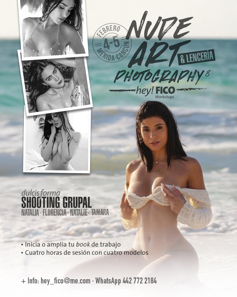 "Únete a una experiencia única de desnvdo artístico femenino.

Excelente oportunidad para ampliar o iniciar tu book profesional.

Cuatro sets y cuatro bellas modelos.

CUPOS LIMITADOS
¡Aparta ya!
+Info: hey_fico@me.com
@whatsapp 442772 2184
#Yucatán #Mérida #Cancún